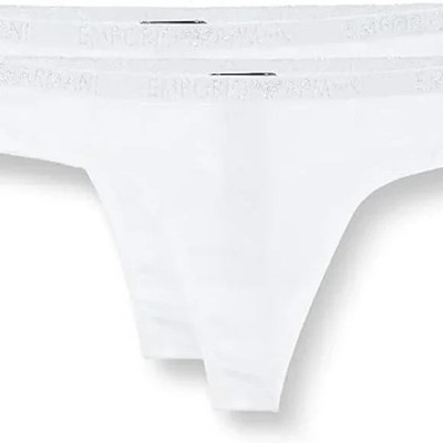 Emporio Armani Women's Basic Cotton Thong 2-Pack Bianco New w/ Tags XS $53!