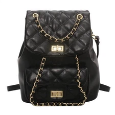 Korean Style Fashion Rhombus Women Chain Backpack - Black