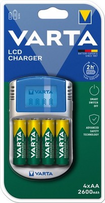 Varta Ladegerät LCD Charger inkl. 4xAA 2600mAh & 12V adapter & USB Kabel