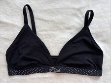 PINK Victoria's Secret Bralette Black Rhinestone Bling Logo Triangle Unlined XL