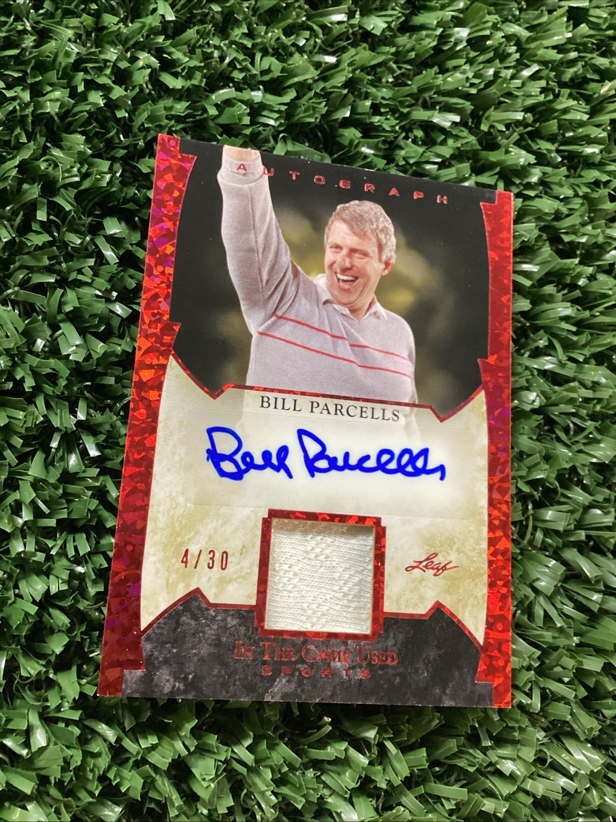 Bill Parcells 2022 Leaf In The Game Used Sports Patch Auto Red /30 Giants view 4