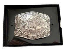 NEW IN BOX Crumrine ELK Western Belt Buckle, Silver Tone, Style 38042