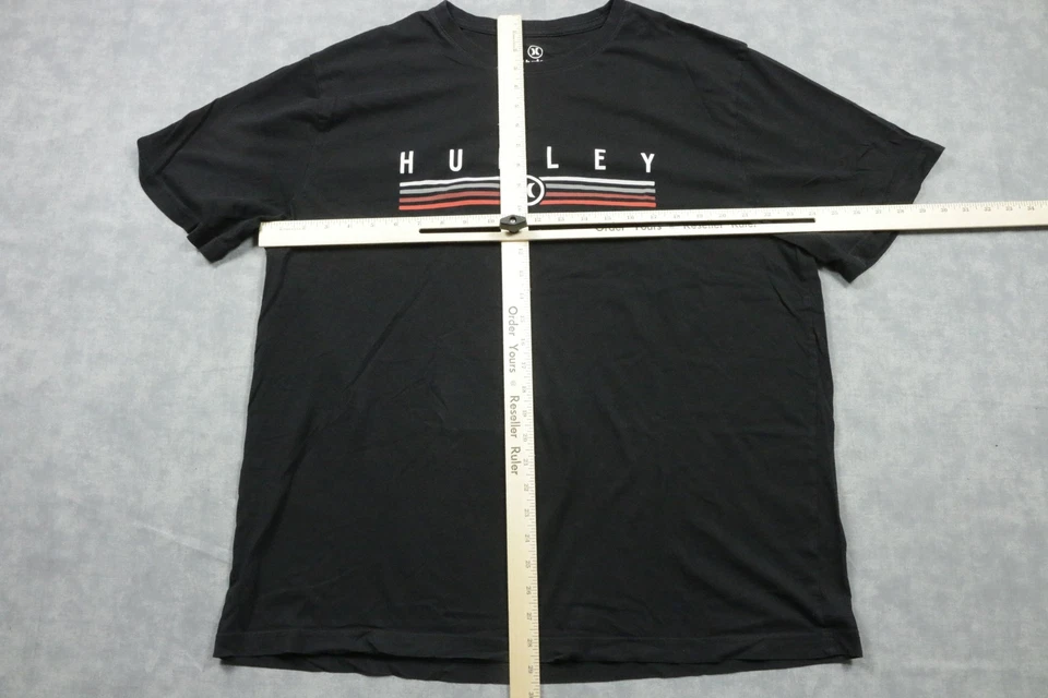 Hurley 衬衫男式 2XL 黑色标志图形条纹棉质 T 恤冲浪休闲 — 第 3/4 张图片