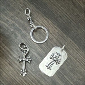 Silver Tone 3 pendant  Cross Charm +Cross Tag   + cz cross