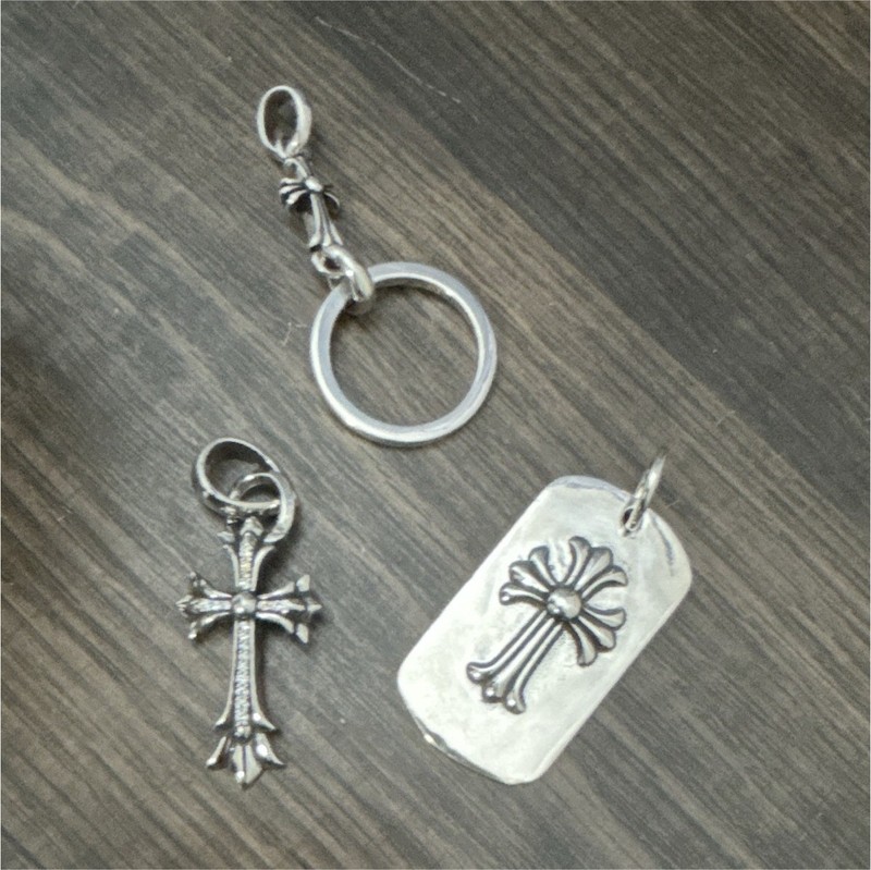 Silver Tone 3 pendant  Cross Charm +Cross Tag   + cz cross
