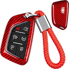 T-carbon Real Glass Fiber Key Fob Cover Compatible with for Cadillac-B, Red