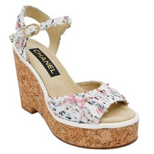 CHANEL | Multicolor Tweed Cork Platform Heels Size 38