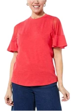 DG2 by Diane Gilman Women's Sheer Flutter-Sleeve Top Red