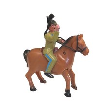Vintage Wild West Indian Wind Up Plastic Toy Riding Horse Working Action Figure