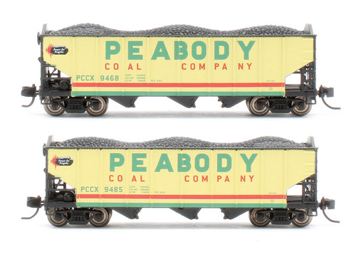 BROADWAY LIMITED 'N' GAUGE 7162 JUEGO DE 2 VAGONES TOLVA DE CARBÓN PEABODY 3 BAHÍAS | Condition: Used