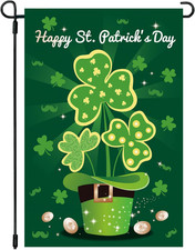 Happy St. Patrick'S Day Garden Flag Shamrock Leprechaun Hat Decorative Irish Yar