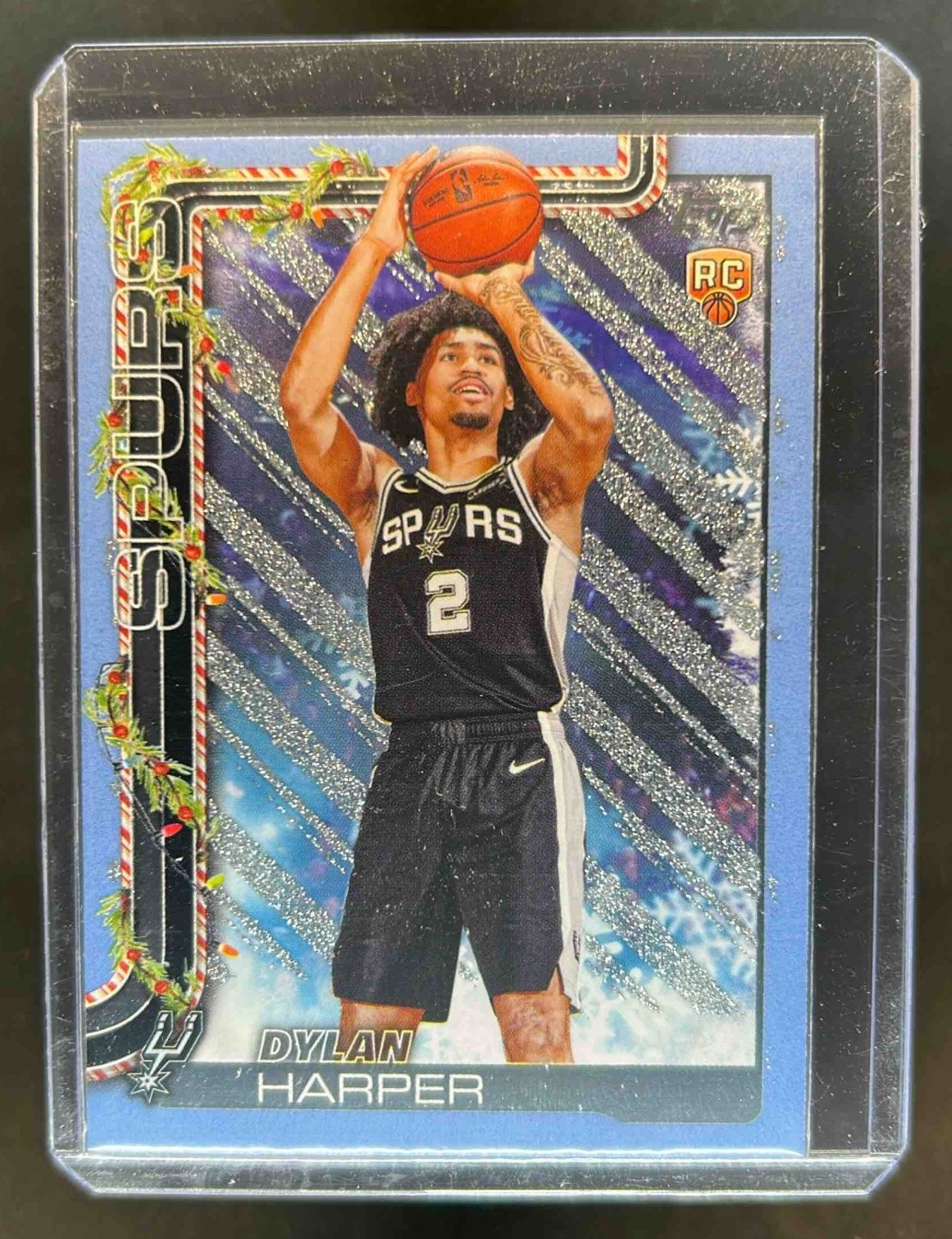 2025-26 Topps Holiday Dylan Harper RC Blue Metallic Glitter #H162 Spurs