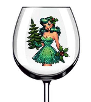 12x Weihnachten Vintage Pin Up Girl Vinyl Aufkleber Abziehbild Becher Weinglas Flasche