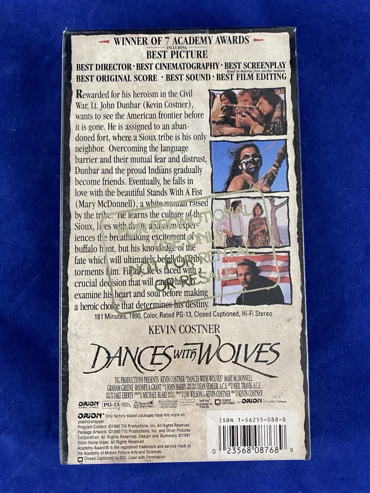 Dances with Wolves Promo, Very Rare VHS,1990 New Factory Sealed, Orion Watermark - Image 2 of 4