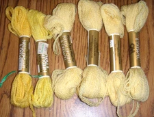 6 YELLOW  PERSIAN TYPE YARN  TAPESTRY 100% Wool 8 Yards EACH #0442/437/457/447