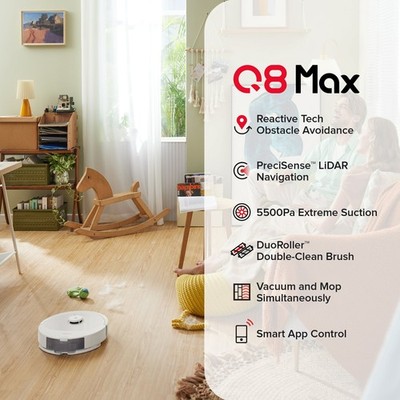 ROBOROCK Q8 MAX ROBOT VACUUM AND MOP WITH OBSTACLE AVOIDANCE, 5500PA - WHITE