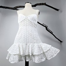 ZARA 🤍 KLEID MINIKLEID LOCHSTICKEREI VOLANT BESTICKT BAUMWOLLE WEISS S/M