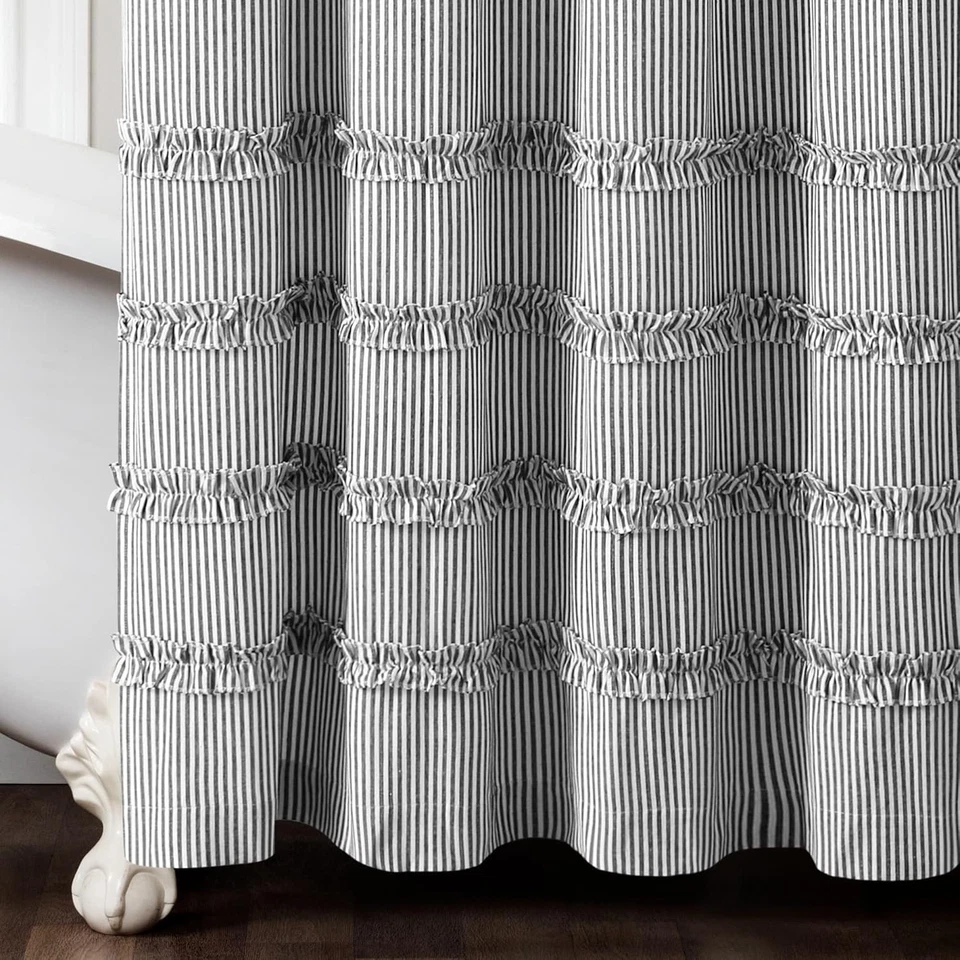 Vintage Stripe Yarn Dyed Cotton Shower Curtain, 72" x 72" - Chic Cottage Style - Image 4 of 4