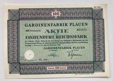 Aktie - Gardinenfabrik Plauen - 100 Reichsmark - 1932