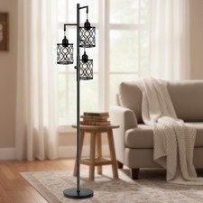 Dimmable 3-Light Floor Lamp with 6W LED Bulbs - Rustic Industrial Design