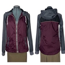 Empyre Windbreaker Zip Up Jacket women  s size Small Maroon Gray Black Hooded