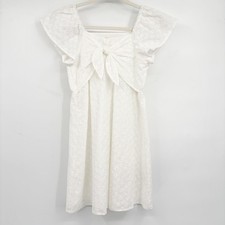 Copper Key Womens White Eyelet Flutter Sleeve Cottagecore Mini Dress Size L