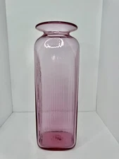 HTF Vintage MCM Blenko Glass 6421 Square Ribbed Large Floor Vase In Rosé Amazing