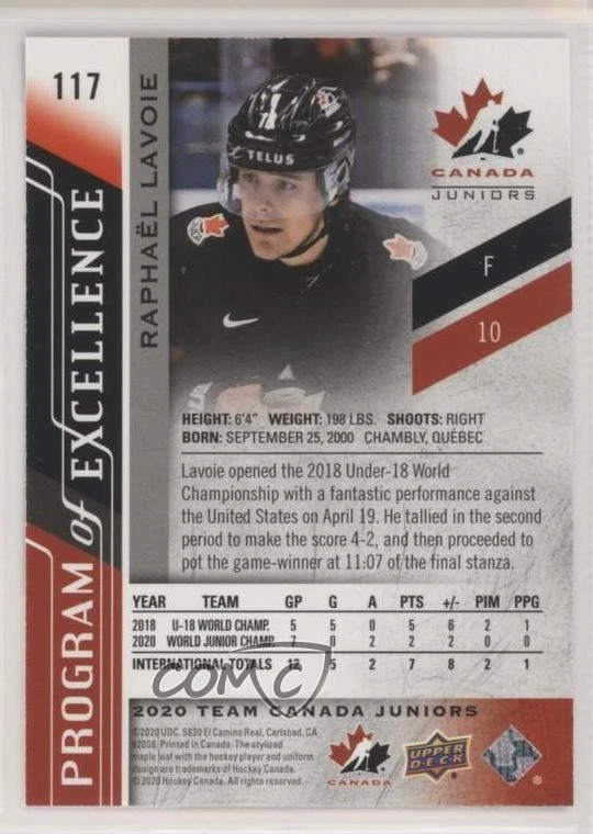 2020-21 Team Canada Juniors Program of Excellence Exclusives /165 Raphael Lavoie - Image 2 of 2