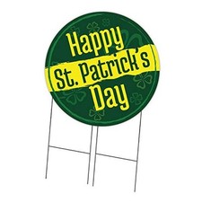 Corrugated Plastic Sign with Stakes 36" Circular - Happy St Patrick Day 