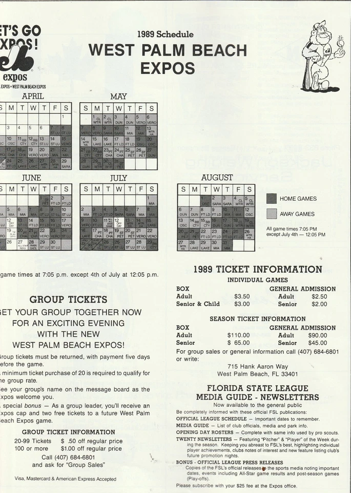 1989 FLORIDA STATE LEAGUE WEST PALM BEACH EXPOS BASEBALL MAGAZINE PROGRAM - Image 4 of 4