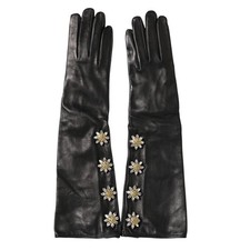 Gants DOLCE & GABBANA En Cuir Noir Embellie Longs Mitten S. 7.5 / M 2680usd