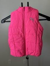 PUMA Girls Pink Puffer Vest Size XS Quilted Zip Front Lightweight Outerwear