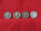 1942, 1945 90% SILVER WASHINGTON QUARTER NO MINT MARK 4 COINS