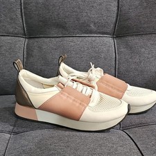 Dolce Vita Yvette Lace-Up Low Top Colorblock Mesh Sneakers White Pink Gold