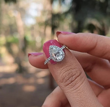 Image of 1.70Ct Pear Cut Natural Moissanite Halo Engagement Ring 14K White Gold Plated