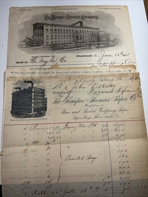 2 Letterhead Kemper Thomas Paper Manufacturing Printing Cincinnati Ohio 1893-191