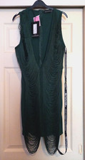 Pretty Little Thing Women's Emerald Green Extreme Plunge Tassel Dress Size 16