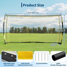 GRAVEE 12x6FT Foldable Portable Soccer Goal Net Metal Base 7-Ply Carry Bag