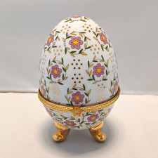 Neundorf Porzellan Zierdose Ei-Form Blumenmuster Goldrand mit Deckel wei&szlig;/gold
