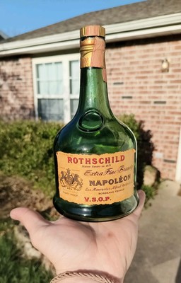 Vintage Green Glass Liquor Bottle: Rothschild Napoleon Brandy V.S.O.P EMPTY 