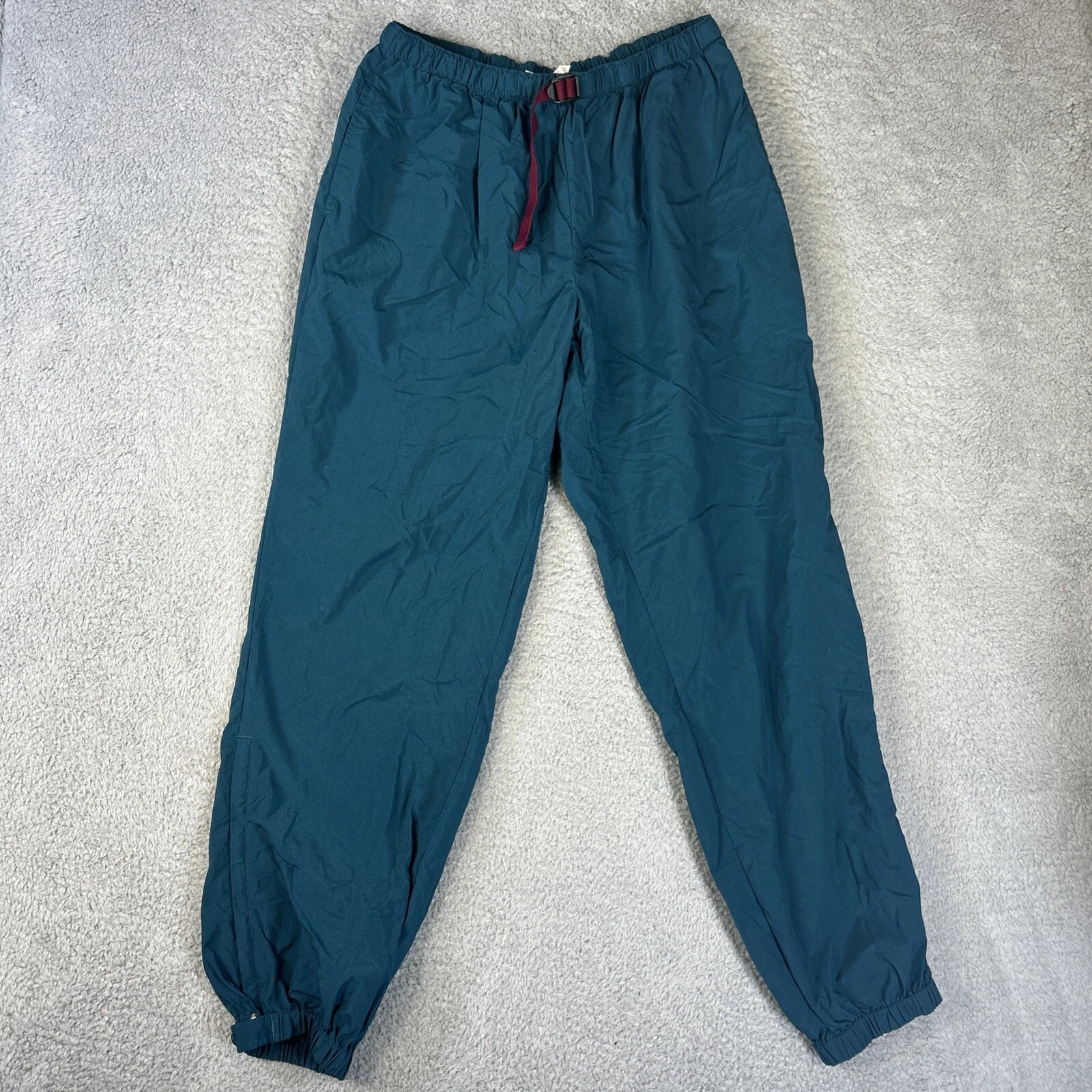 Vintage Columbia Pants Mens XL Green Belted Cuffed Nylon Swishy Joggers Outdoor