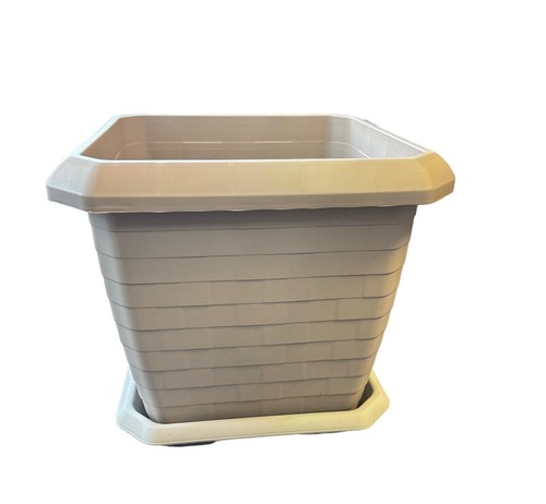 Pflanzkübel taupe quadratisch mit Untertasse Teller 37 cm Durchmesser - Bild 3 von 8