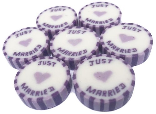 Lilac & Purple JUST MARRIED Wedding Favour Wrapped Rock Candy Sweets vegan - Picture 3 of 5