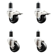 3.5 Inch 316SS Soft Rubber Swivel 1-5/8 Inch Stem Caster Set 2 Lock Brake SCC