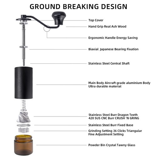 Manual Coffee Grinder with Steel Conical Burr,Hand Coffee Bean Mill Adjustable - Picture 4 of 7