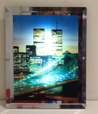 【ヴィンテージ】光る！ニューヨークEternal Twin Towers 額装 NYC Skyline Twin Towers World Trade Center Brooklyn Bridge