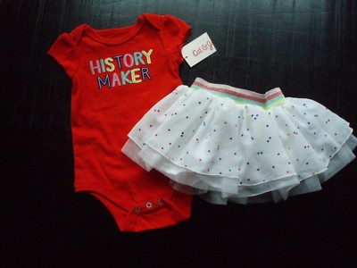 Cat & Jack Baby Girls *History Maker* Bodysuit Tutu Set Orange/ White ~ Sz 0-3M