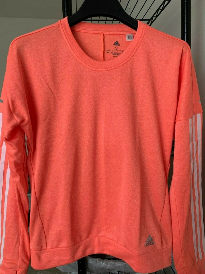 NWT Adidas Womens Response Crew Long Sleeve Sweat Shirts $50 Hi-Res Coral S/M/L - Image 2 of 4