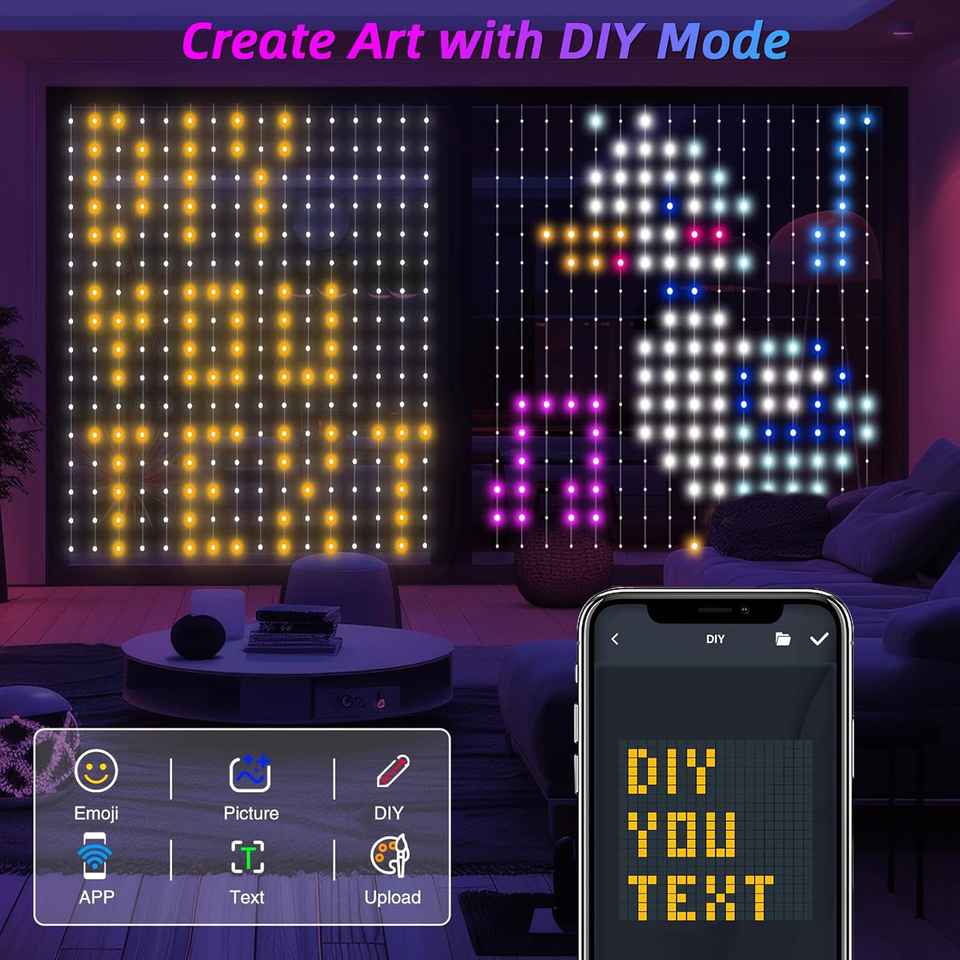 Smart LED Curtain Lights with App&Remote Color Changing Dynamic Window ...