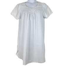 Vintage Nightgown White Blue Floral Lace Bow Sz Medium Enchantmates Miss Elaine